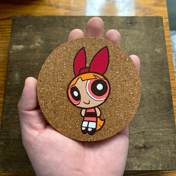 Powerpuff Girls Blossom Laser Engraved Painter Cork Coaster - Picture 3 of 5